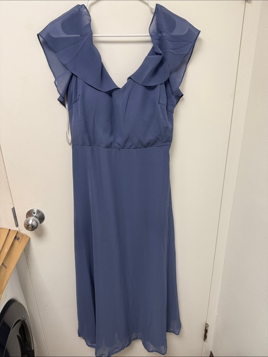 Eva USA Dresses & Skirts - Ruffled V-Neck Midi Dress in Dusty Blue